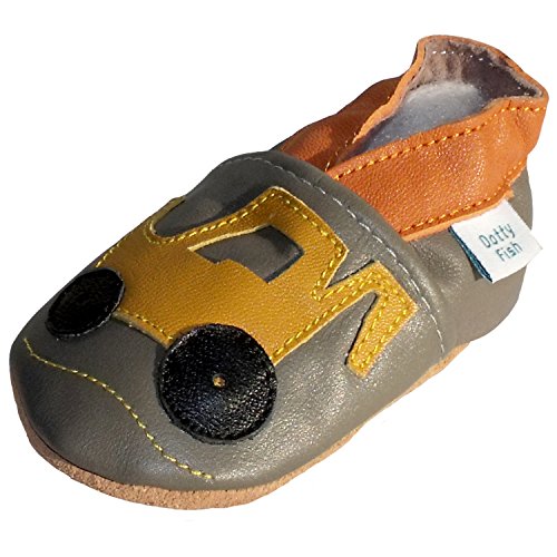 Soft Leather Baby boy Shoes with Suede Soles by Dotty Fish Khaki Grey Digger design (2-3 years)