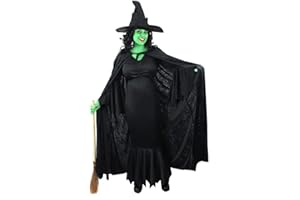 I LOVE FANCY DRESS Ladies Wicked Witch Halloween Costume - Black Dress + Hooded Velour Cape + Witch's Hat + Green Facepaint - Fancy Dress Party Book Movie Themed