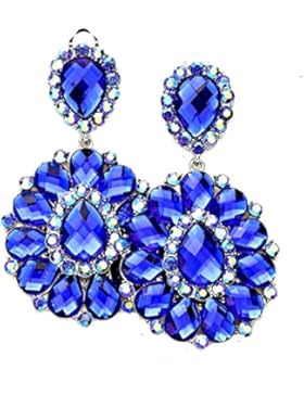 Schmuckanthony Abendschmuck Lange Ohrclips Clip On Clips Ohrringe Acryl Königsblau Royalblau und Kristall Aurora...