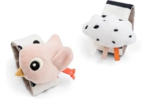 Done by Deer Rasselarmband 2 Stück Happy clouds Rosa - Perfekt für die Stimulierung der Sinne, das Körperbewusstsein und das Erkennen der Hände - Babyspielzeug ab 0 monate - Klettverschluss