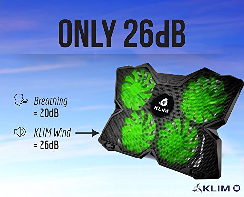 KLIM Wind Laptop-PC Kühler – Leistungsstark wie kein anderer – Schneller Kühlvorgang – 4 Lüfter Belüfteter Notebookständer Gamer Gaming Stützhalterung (Grün) - 4