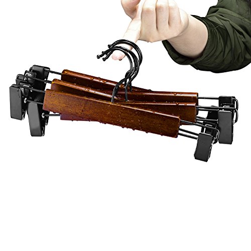 logei® 5St Holz Hosenbügel Rockbügel mit Klammern clip Hosenspanner Hemdbügel Kleiderbügel Klammernbügel Clipbügel Anti-Rutsch, Retro-Stil - 9