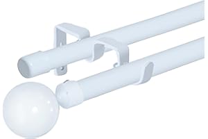 HOMEYA - Barras de Cortina Doble 160-310 cm, Barra de Cortina Extensible 16-19mm, con Terminales Forma Redonda con Soportes, Barra de Cortina de Metal Decorativa Ajustable para Sala de Estar/Blanco