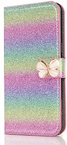 iPhone 8 Plus Leather Case,iPhone 7 Plus Flip Wallet Case,Case for iPhone 8 Plus with 5.5 inch Screen,3D Funny Cute Elegant Butterfly Bling Glitter Diamond Pattern Leather Stand Function Flip Kickstand Wallet with Card Slot Holder Protective Cover [Magnetic Closure] [Full Body protection] for Apple iPhone iPhone 8 Plus/iPhone 7 Plus 5.5