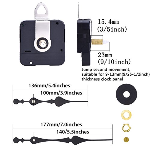 Mudder Lange Spindel Quarz Uhrwerk, Maximale Zifferblatte von 1/ 2 Zoll dick, Gesamtschaftlänge von 9/ 10 Zoll - 2