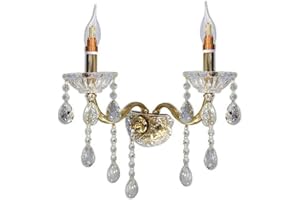 VETRINE IN RETE Vetrineinrete® Applique candelabro lampada da parete con gocce pendenti di cristallo in acrilico 2 bracci attacco E14 oro e argento stile retrò E35-O illuminazione lampadario casa (Oro) G66