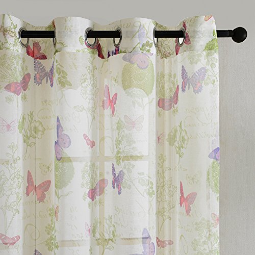 Top Finel Fantastische Schmetterling Voile Gardinen Sheer Vorhang Panels für Küche Wohnzimmer Schlafzimmer, Tüllen, Panel, Polyester, Weiß,H×B: 215×140 cm