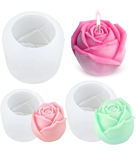 3 Moules à Bougies En Silicone Fleur 3D - Rose, œillet, Pivoine, Pour DIY Bougies, Savon, Chocolat