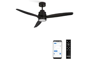CREATE / WINDSTYLANCE S/Ventilateur de plafond avec lumière noir avec Wifi et télécommande / 40W, Silencieux, Ø112 cm, 6 vitesses, minuteur, fonction été-hiver, double hauteur