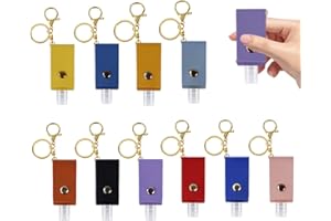 LIUCONGBD 10PCS Hand Sanitizer Holders Keychain, 30ml Mini Portable Leather Travel Bottles with 10 Colours, Empty Leakproof Refillable Squeeze Container for Toiletry Shampoo Lotion Liquid Soap