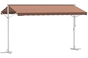 Outsunny Standmarkise Markise 4,5 x 3,4m Terrassenüberdachung Gartenmarkise mit Faltarm Kurbel Terrasse Braun Alu Metall