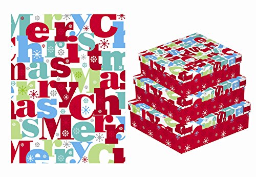 Set Of 3 Nested Shirt Christmas Gift Boxes - Multicoloured Xmas Text Code 14163