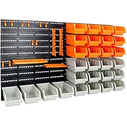 Sotech - Panneau Perforé, Lot de 46 Ensemble Casiers de Rangement et Crochets avec Panneaux Muraux, porte-outils, 96 x 54 cm