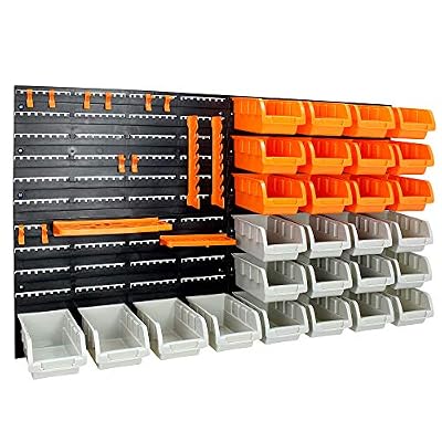Todeco Sotech - Panneau Perforé, Lot de 46 Ensemble Casiers de Rangement et Crochets avec Panneaux Muraux, porte-outils, 96 x 54 cm