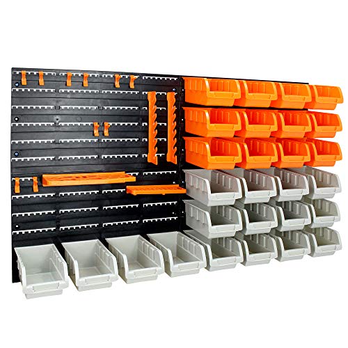 Sotech - Panneau Perforé, Lot de 46 Ensemble Casiers de Rangement et Crochets avec Panneaux Muraux, porte-outils, 96 x 54 cm