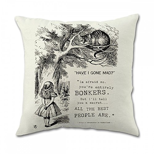 B Lyster Shop Alice au Pays des Merveilles W033 carré Coton de Coton et Polyester Souple à Fermeture Éclair Coussin Oreiller Throw Housse Coque