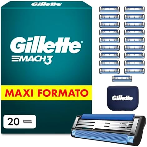 Gillette Mach3 Base 20 Lametta di Ricambio per Rasoio Barba Gillette, con Striscia Lubrificante per una Scorrevolezza Fluida e Rivestimento della Lama Progettato per Ridurre