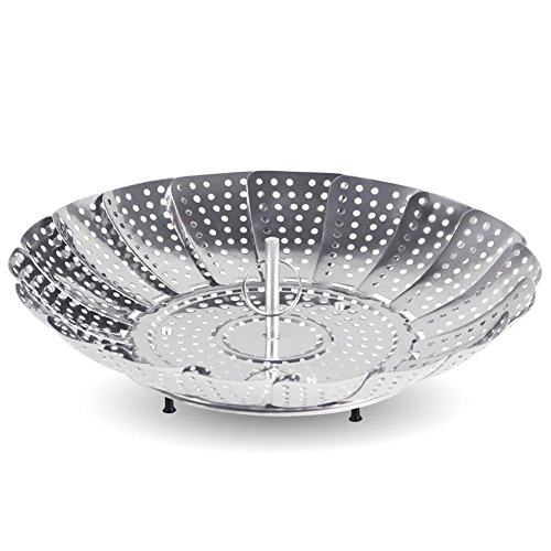 ISWEES 2PCS (Klein & Groß) Dünsteinsatz Edelstahl Gemüsedämpfer Faltbar Dämpfkorb Obst Körbchen Silber Ton - 3
