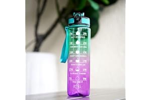 BAYINTNAL 32oz Motivational Time Marker Water Bottle with Straw, Light-weight, Leakproof BPA Free, Inspirational 1L Tritan Sports Drinking Jug with Flip Spout Fit in Car Cupholder (Clear Green Purple)