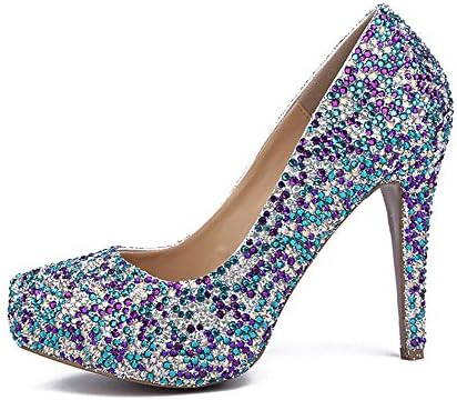 Women Crystal Shoes Thin High Heels Colorful Diamond Leather Handmade Nightclub Evening Wedding Party Pumps Bride Bridesmaids Sandals . Colorful . 34