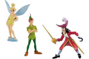 Bullyland Set Peter Pan, Trilli, Capitan Uncino, Statuette senza PVC, Multicolore, Dipinta a Mano, Walt Disney, Cake Design, Altezza 8-10cm