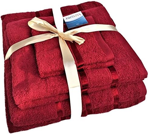 4 Piece Glamaxx Supreme 100% Cotton 500gsm Piece Hotel Towel Set Hotel Grade (4 Piece Set, Burgundy)
