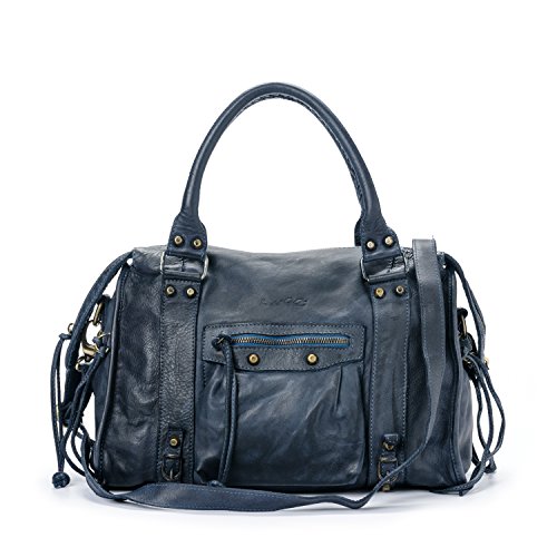 Ira del Valle, Bolso para mujer, Piel genuina, Vintage, Modelo Dallas, Made in Italy (blu)