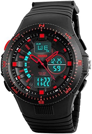 Toopot Men’s Digital Military Sports Watch Business Casual Waterproof Watches for Boys Rubber Led Simple Sport Watch Black (RED)