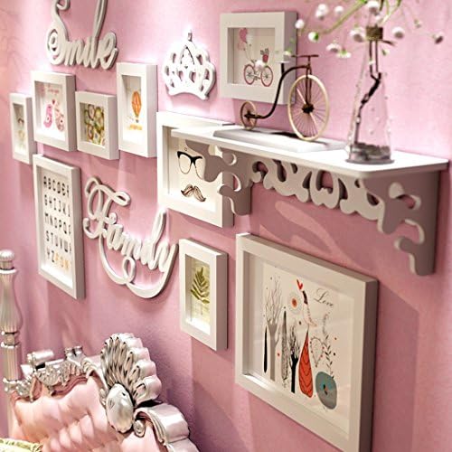HDOH 9 Piece Mixed Colors Photo Frame Wall Gallery Kit Includes: Frames,Hanging Wall Template,Decorative Art Prints ( Color : White )