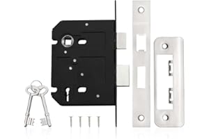 Bwintech 1 PCS 3 Lever Satin Nickel Mortice Sashlock 65mm (2.5 Inch), Door Lock with Key for Internal Doors, Reversible Catch