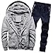 Produktbild Amphia - Herren Winter Solid Color Plus Samt gepolsterte Hose Set - Herren Hoodie Winter Warm Fleece Zipper Sweater Jacke Outwear Mantel Top Schläuche Sets