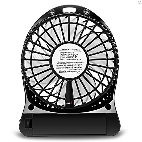 Portable USB Mini Fan, 10,2 cm 3 Speed wiederaufladbar 18650 Lion Akku/USB Lüfter Notebook Kühler Tisch Lüfter mit LED Nachtlicht, kompatibel mit USB-Port – Power Bank/Laptop/Computer - 4