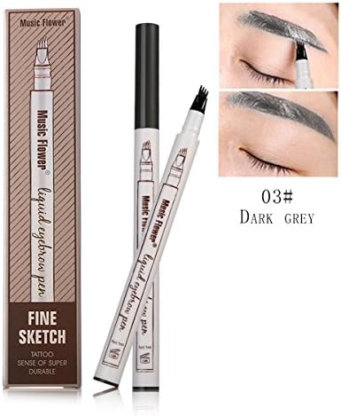 Tattoo Eyebrow Pen with Four Tips, GreeStore Long-lasting Waterproof Brow Gel Fine Eyebrow Pencil, Smudge-proof Super Durable Eye Brow Make up Pencil Beauty Tools, 3# Dark Grey