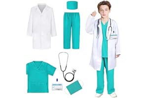 KBIBCK Déguisement Docteur Enfant, Docteur Deguisement, Jeu d'Imitation Docteur Kit, Docteur Enfant Costume avec Stéthoscope Kit de Jouet Médecin de Docteur pour Garçon Fille 4 5 6 7 8 9 Ans (130 cm)