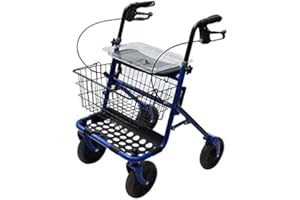 ANTEAMED Rollator in Acciaio Pieghevole Blu - Deambulatore per Anziani con 4 ruote, sedile e freni