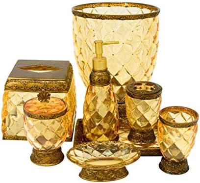 GSAYDNEE Creative 8 Piece Bathroom Ensemble Accessory Set Resin Bath Accessories Bath Set Lotion Bottles, Toothbrush Holder, Soap Dish, Tumbler, Paper Facial Tissue Box, Trash Can, Cotton Swab Box Wit