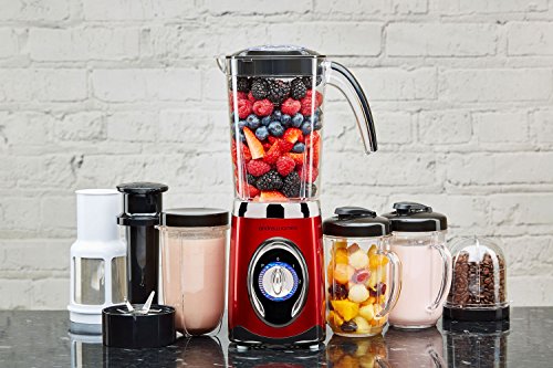Andrew James 4 in 1 Multifunktionaler Smoothie Maker, 220W, 2 x 600ml Trinkbecher, 1.5L Kapazität – in Rot - 2