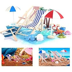 Ulikey 40 Pièces Miniature de Plage, DIY Micro Paysage de Plage, Décoration de Plage d'océan, Chaise de Plage, Parasol, Cocotier