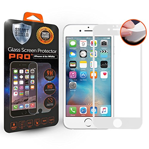 SMART SHIELDÂ® - iPhone 6/6s FULL Coverage Tempered Glass Screen Protector PRO, Soft Edge Case Friendly 9H Hardness and Easy Bubble-Free Installation [Lifetime Warranty] â€¦ (iPhone 6/6s FULL White)