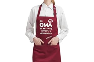 FUKPO Schürze Damen, Verstellbare Kochschürze Wasserdichte Schürzen mit Taschen, Baumwolle Weinrot Küchenschürze Frauen Backen Grillschürze Abwaschbar Geschenk Oma Eburtstag Muttertag Weihnachten