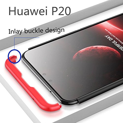 AILZH Funda Huawei P20 360  Caja Caso Vidrio Templado Rojo Negro 