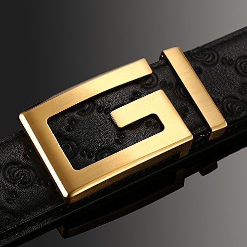 LLZPD Leather Belt/Male/Brass Buckle/Smooth Buckle/Youth/Belt/Letter/Belt Wedding/Birthday/Gift/Couple/Valentine'S Day, Gold Double-Sided, 110Cm