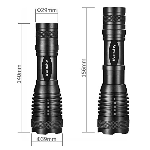 Taktische Taschenlampe, Vansky® 700 Lumen CREE XML2 T6 LED Taschenlampe | Superhell wasserdicht Camping Taschenlampe mit einstellbarem Fokus und zoombarem taktischem Licht | inkl. 3 x AAA Batterien - 5