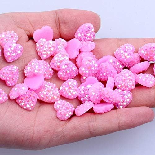 MajorCrafts® 60pcs 12mm Candy Light Pink AB Flat Back Heart Resin Rhinestones C4