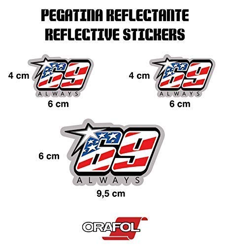 Pegatina Nicky Hayden 69 Always Reflectante Moto Casco (3 Unidades)