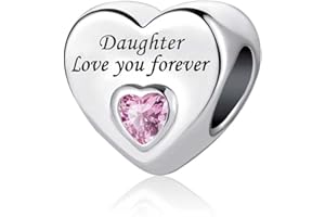 KunBead Jewelry Women Girls Love You Forever Heart Birthday Bead Charms for Mum Sister Grandma Daughter Auntie Wife Dad