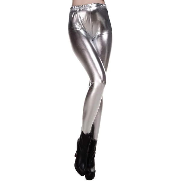 Pantaloncini Metallici Lucidi Donna Con Vita Alta E Coulisse – Effetto Laser Per Feste Rave, Anni '80 E Carnevale – Inclusi Occhiali Olografici