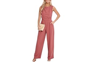 CUPSHE Damen Jumpsuit Rundhals Ärmellos Overall Plissee Weite Beine Playsuit mit Taschen Elegant Hosenanzug