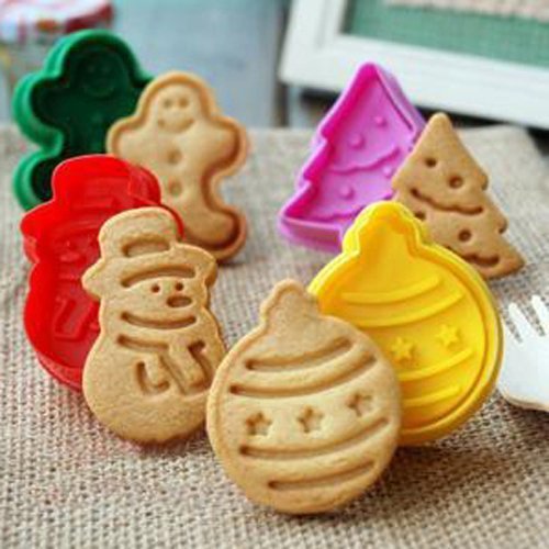 Itian 4 Piezas de Navidad Cortadores de Galleta de Galleta para Hornear la Pasta de Azúcar de Galleta Juego de Cortadores con Expulsor