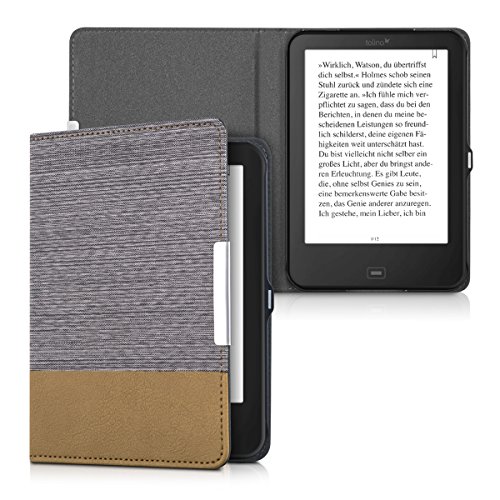 kwmobile Hülle für Tolino Shine 2 HD - Flipcover Case eReader Schutzhülle - Bookstyle Klapphülle Hellgrau Braun